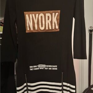 Black 'NYORK' Mini Dress with White Stripe Detail